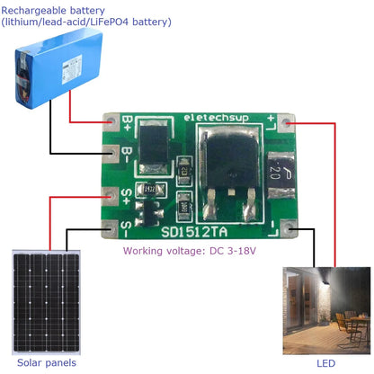 SD1512TA Solar Automatic Charging Automatic Switch LED Driver Module DC 3-18V 0.5A 1A 2A SD1512TA for LiFePO4 Li-On Li-Po LED