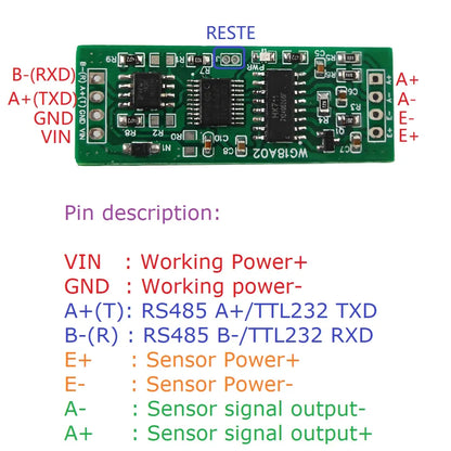 WG18A02 DC 5V 12V RS485 UART Modbus RTU HX711 Pressure Weight Sensor Electronic Scale Module for PLC Configuration Software