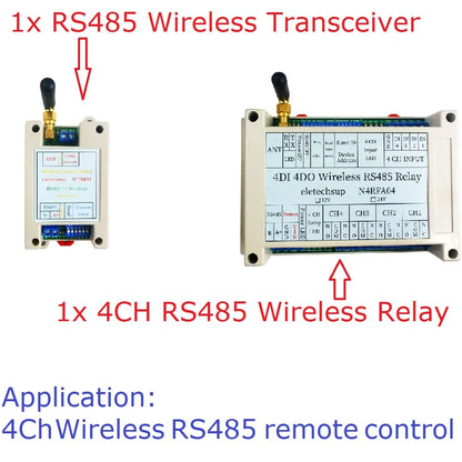 N4RFA04 RT5BF01 DC 12V 24V 433M Wireless RS485 IO Point-to-Point Master-Slave RF Transceiver Relay Swicth Board for Water Pump LED PTZ PLC