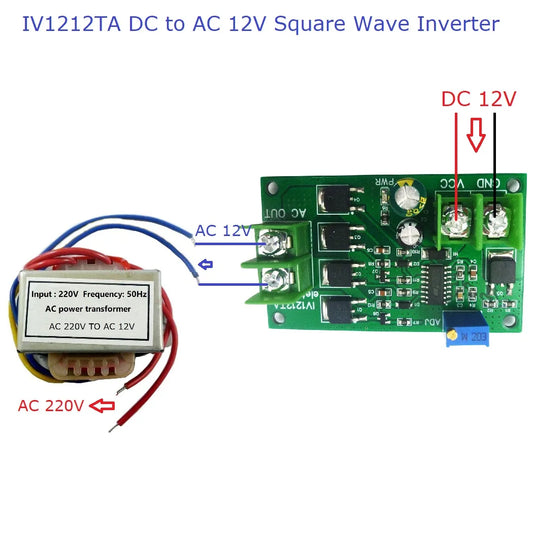IV1212TA 200W DC 12V to AC 12V Inverter 50Hz Square Wave Signal Generator Module 12W AC 12V to 220V Power Transformer Board