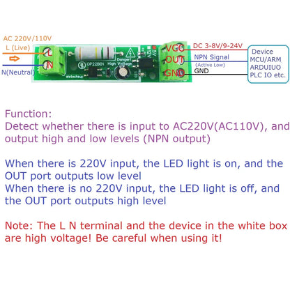 OP22B01 AC 110V 220V to 3.3V 5V 12V 24V Voltage Signal Detection Module Power ON/OFF Alarm Board for PLC RS485 IO Module