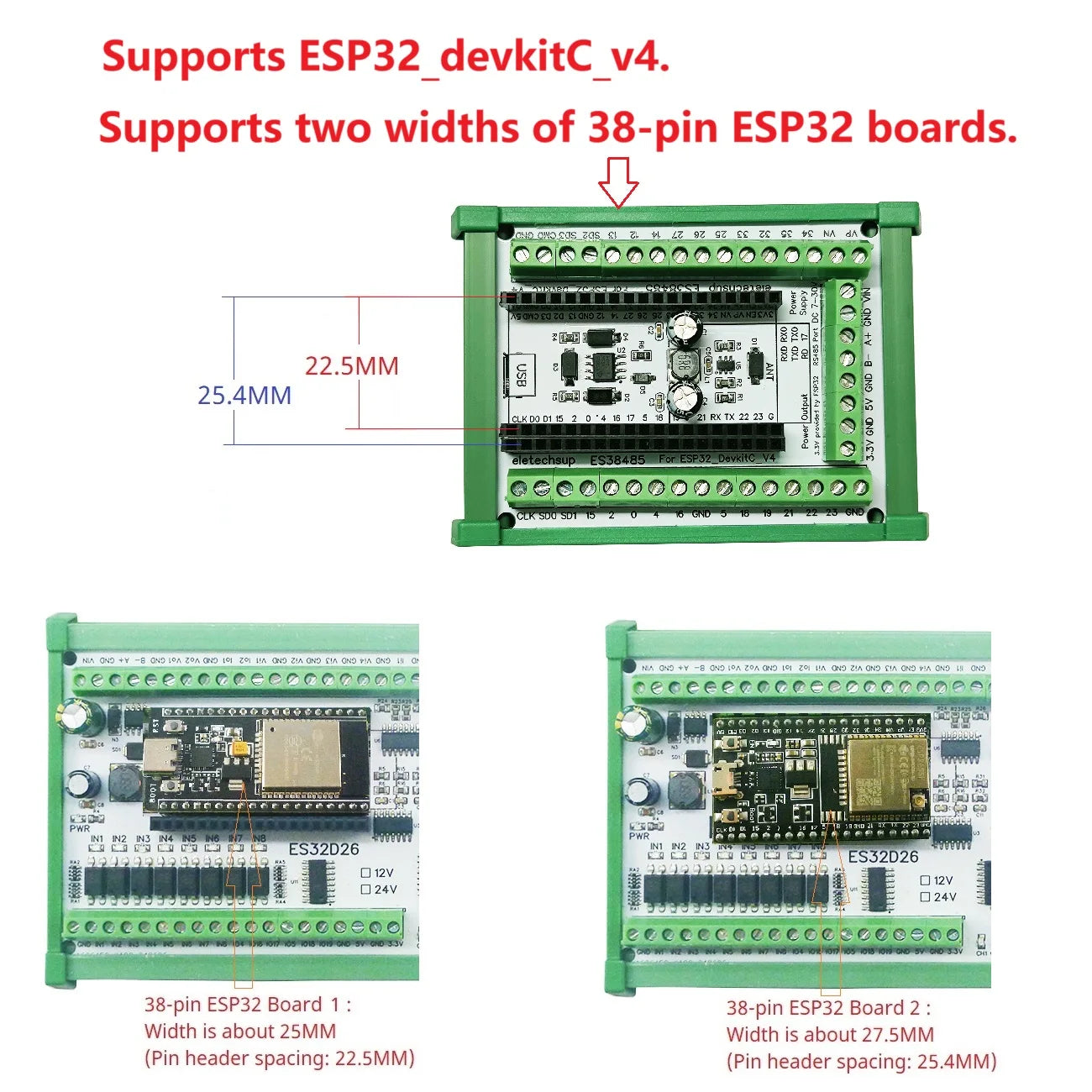 ES38485 ESP32 DevkitC V4 DIN Rail Expansion Board RS485 to WiFi 38PIN PLC HMI Ethernet BLE Smart Home Development Board for IoT Projects