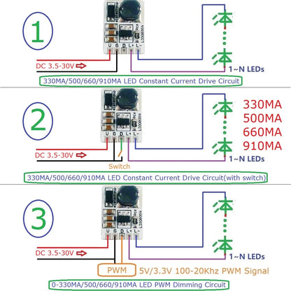LD3080SA 20W DC 3.7-30V PWM ON/OFF Control LED Driver Module 330/500/660/910MA Constant Current for Flashlight Headlight Emergency Light
