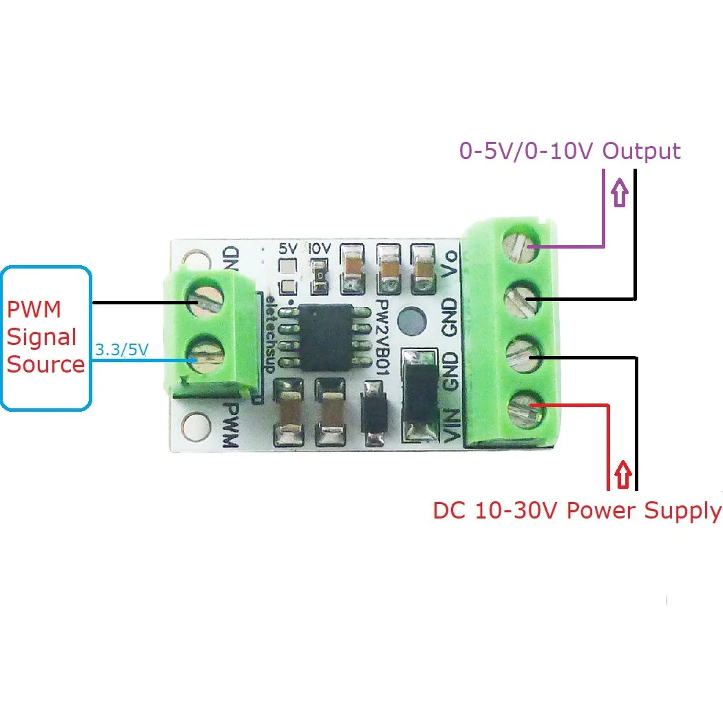 PW2VB01 0-5V/0-10V Frequency to Voltage Module PWM to DAC Converter PLC MCU FPGA Analog IO Expansion Board Signal Generator
