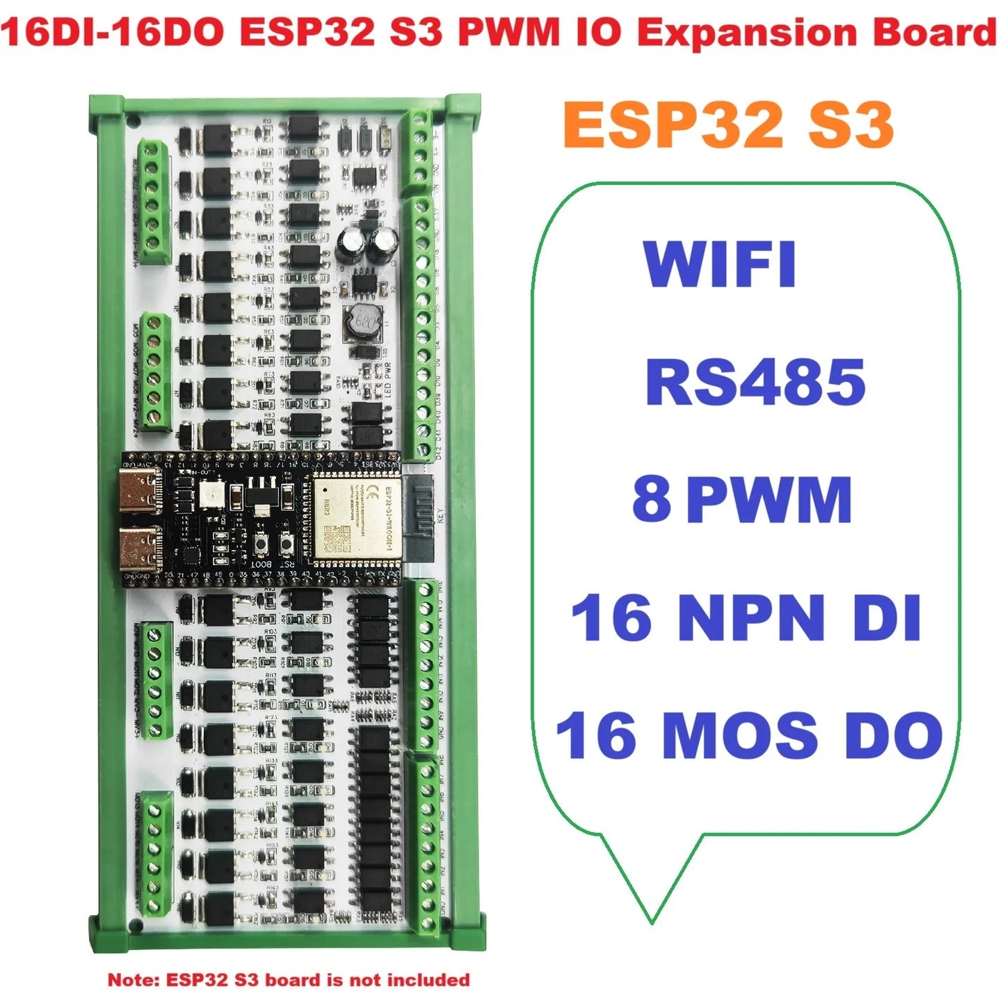 ESS3H32 16DI-16DO RS485 ESP32-S3 expansion board Wi Fi BLE 3A MOS PWM digital analog output solid-state relay module  44PIN ESP32 S3