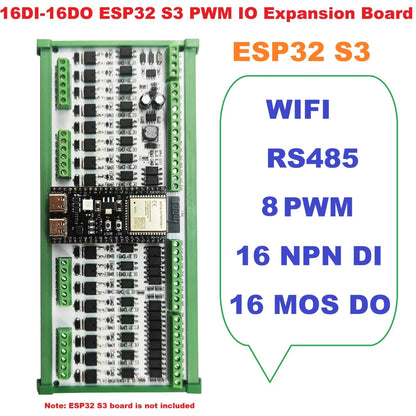 ESS3H32 16DI-16DO RS485 ESP32-S3 expansion board Wi Fi BLE 3A MOS PWM digital analog output solid-state relay module  44PIN ESP32 S3