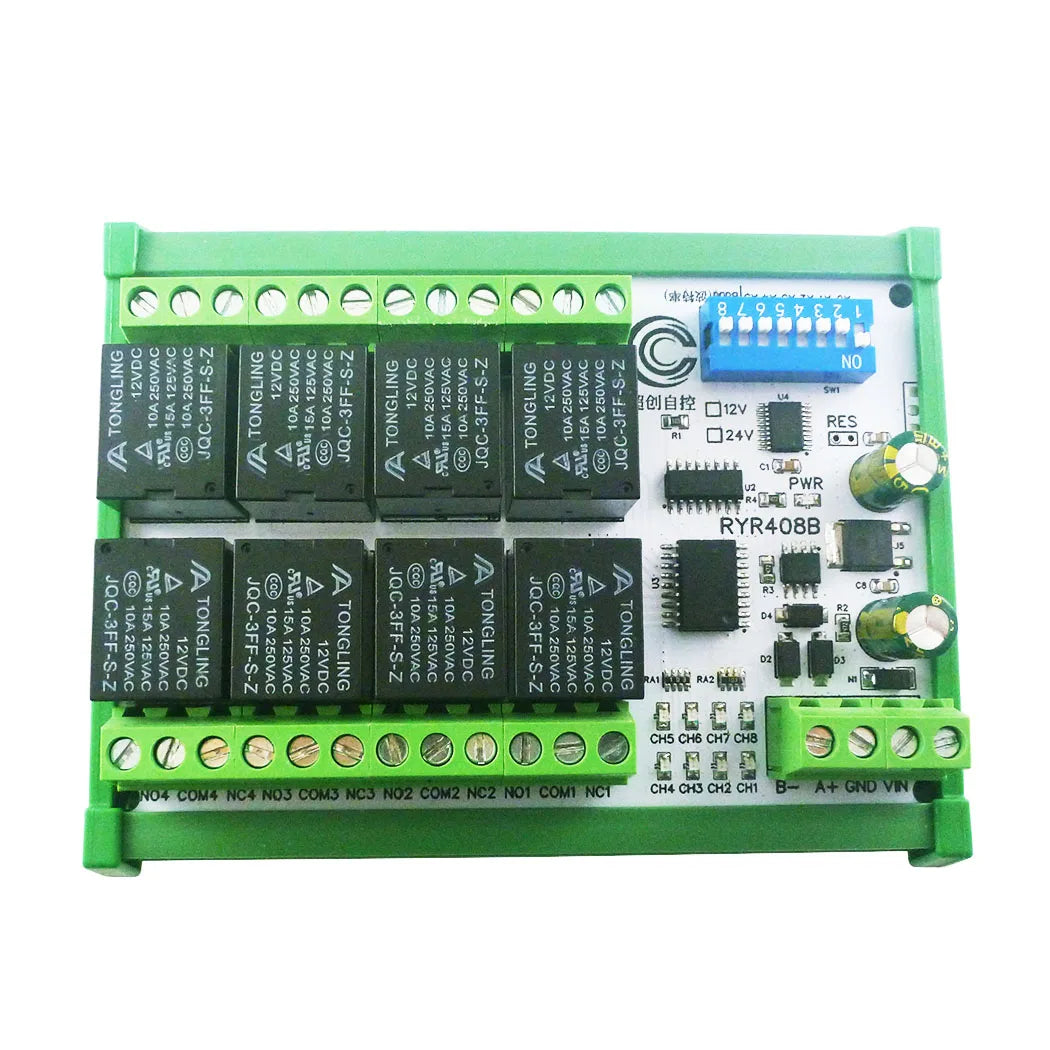 RYR408B 8CH DC 12V 24V Modbus Relay Module(DIP Switch Set Parameters)