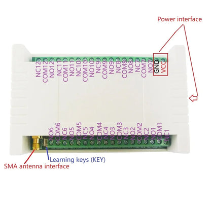 RF34C12 Wireless Rolling Code Relay Kit - 12ch 433M, Industrial Grade, for Garage Door, Smart Home - DC 12V 24V