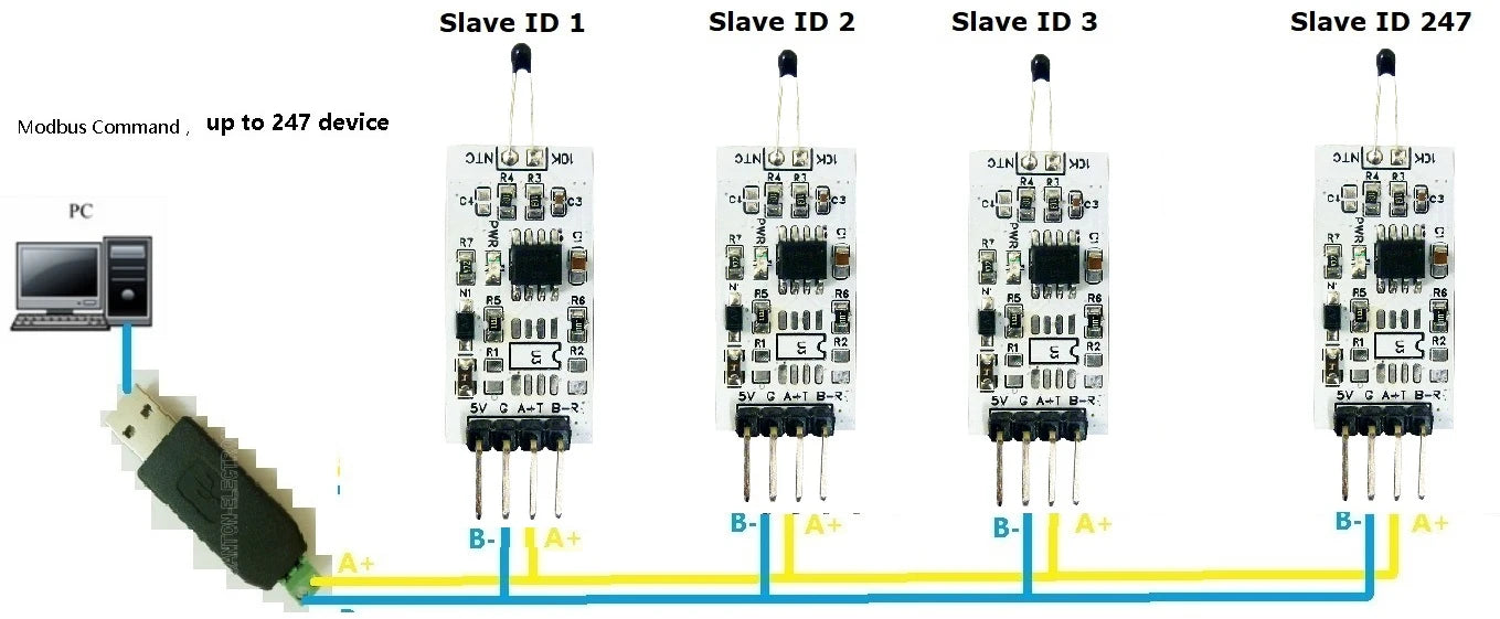 NT38D01 1k-100K Resistance to RS485 RS232(TTL) Converter 10K 3950 NTC Thermistor Temperature Acquisition Module