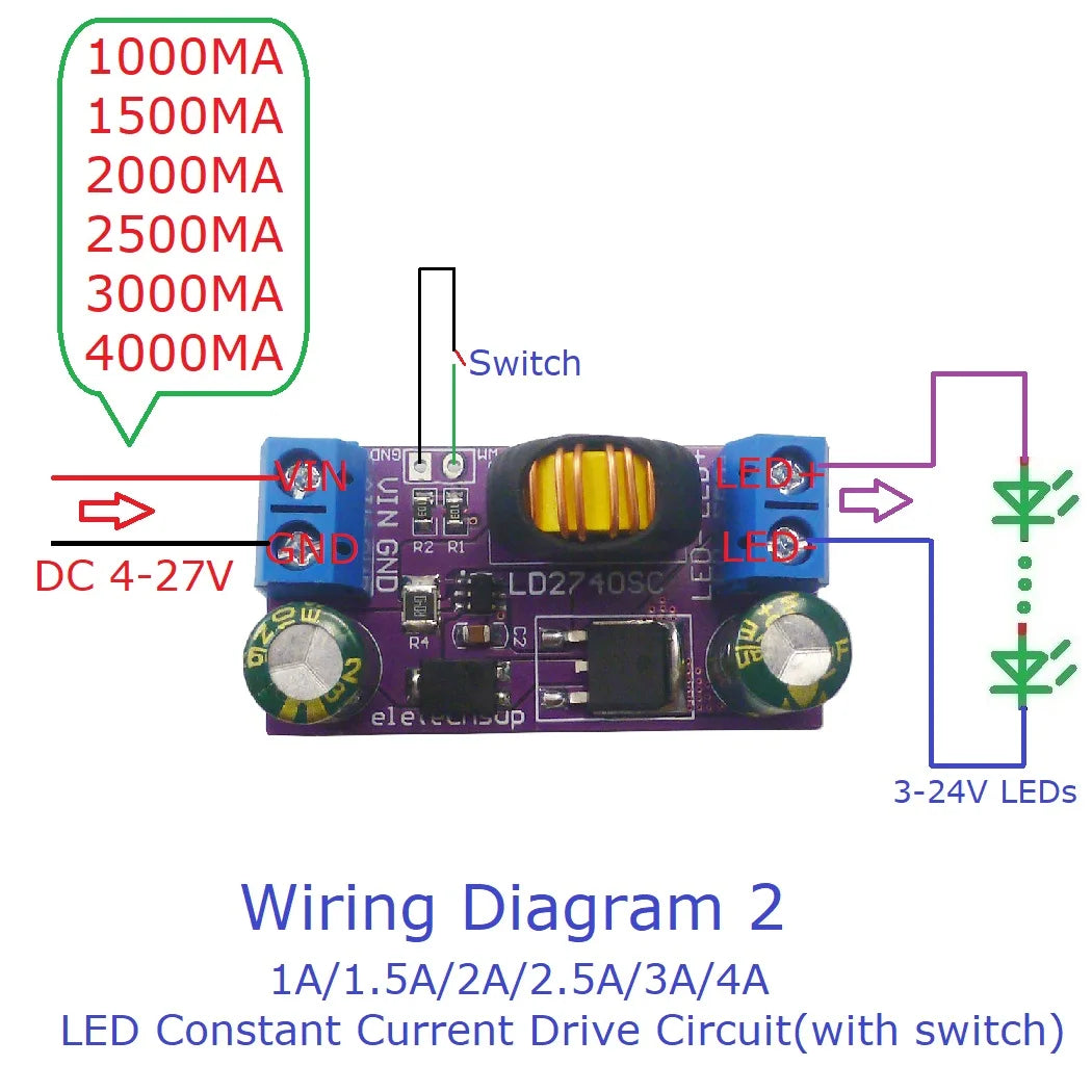 LD2740SC 1A/1.5A/2A/2.5A/3A/4A High-Power Constant-Current Step-Down LED Driver Board DC 4-27V for Automotive RCL DRL Fog Lights