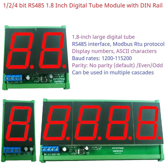 DM18A01 DM18B02 DM18C04 1-4 Bit DC 12V 24V 1.8 inch DIN shell RS485 Modbus RTU Digital Tube LED Board PLC IO Expanding Board