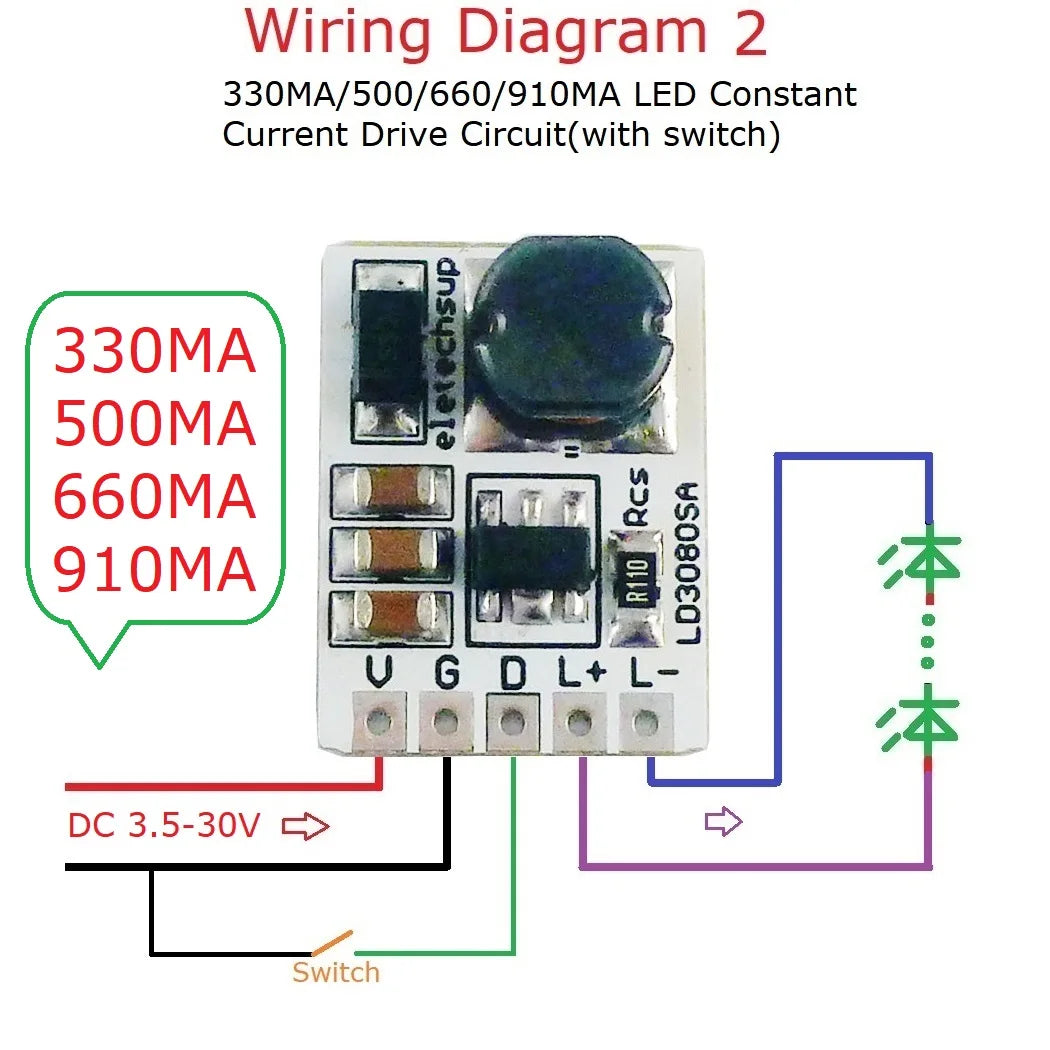 LD3080SA 20W DC 3.7-30V PWM ON/OFF Control LED Driver Module 330/500/660/910MA Constant Current for Flashlight Headlight Emergency Light