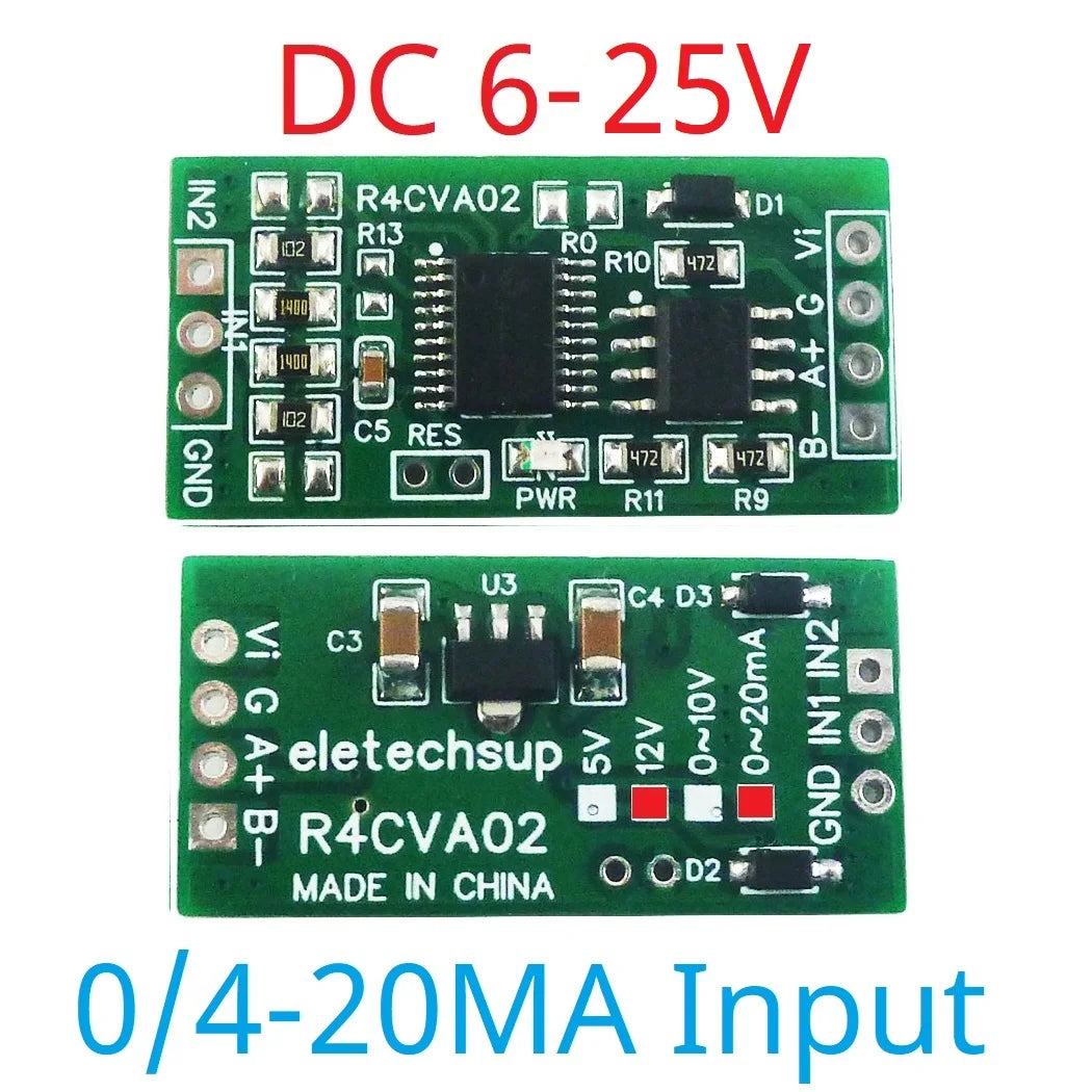 R4CVA02 Mini 2CH Modbus RTU RS485 A/D Converter for 4-20mA  0-5V 0-10V Input Signal 4-25VDC R4CVA02
