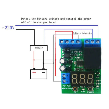 PS47E01 Switch Control Board for DC 12V 24V LED Digital Relay Module, Voltage Detection Charging Discharge Monitor Test