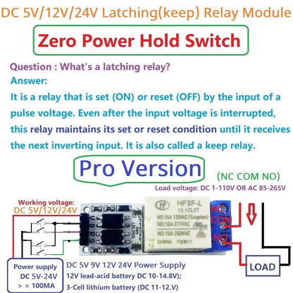 LR12A01 For Arduiuo ESP32 DC 5V 12V 24V Magnetic Latching Relay Module Bistable Self-locking Flip-Flop Latch Switch Board