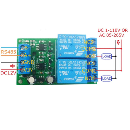 N428E02 mini DC 12V  2ch RS485 Relay Board Modbus RTU Switch Module for PLC Digital Output Expansion for Motor LED PTZ