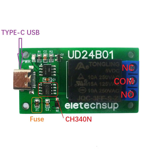 UD24B01 N229E01 TYPE-C USB  Relay Module DC 5V 12V PC UART Serial Port RS232(TTL) Switch Board for Arduiuo  MEGA