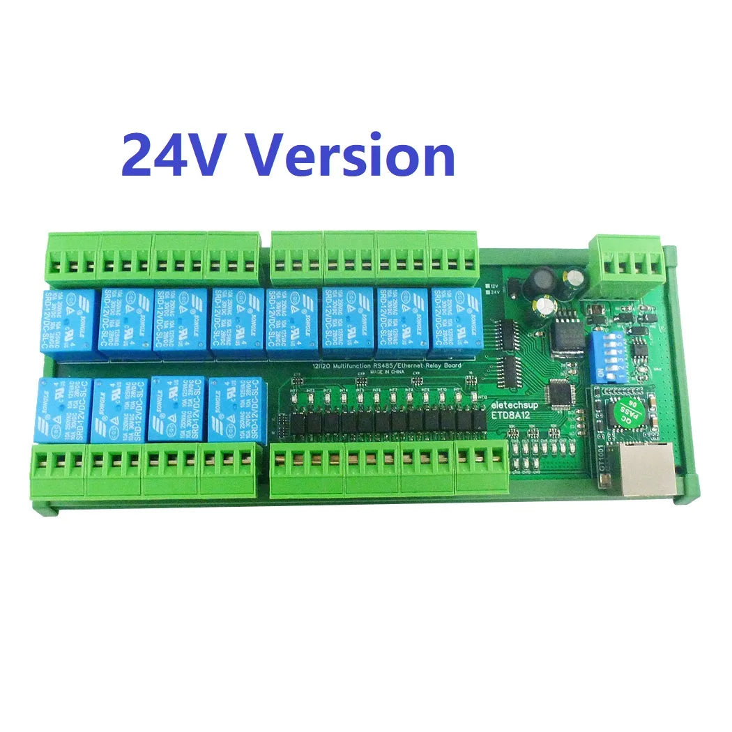ETD8A12 2 in 1 12CH Modbus RTU/TCP DIO Network Ethernet Controller RS485 Relay Module DC 12V 24V