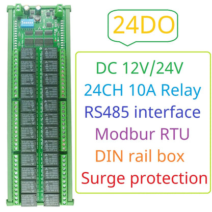 N4DOJ24 24CH RS485 ON/OFF Momentary Delay Latch 12V 24V Relay Module Uart Modbus PLC IO Board N4DOJ24 for Motor LED Smart Home Diy