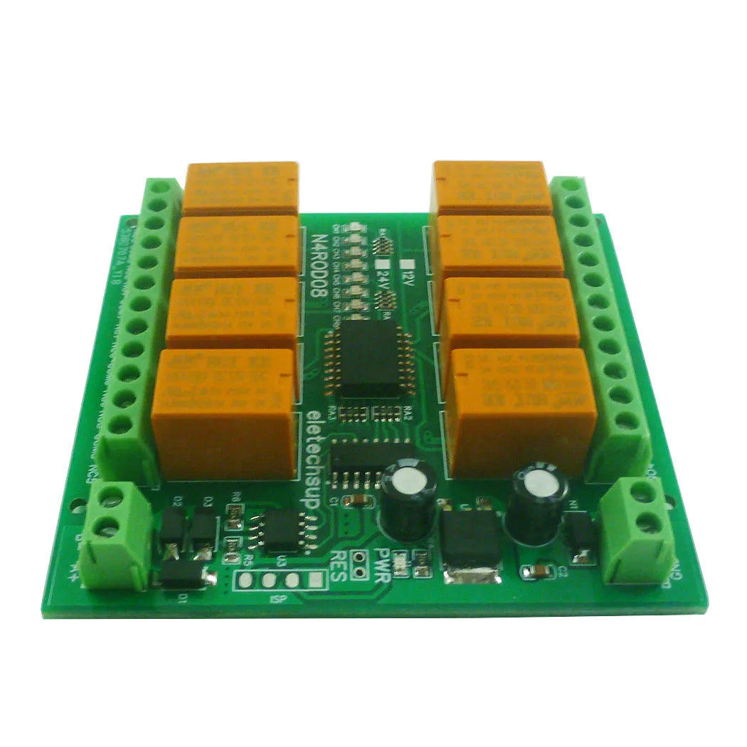 N4ROD08 DC 12V-24V 8 Channels Micro Size & Low Power Consumption RS485 RS422 Relay Board DIN C35 Rail Mount Box for PLC HMI