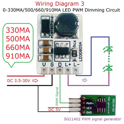 LD3080SA 20W DC 3.7-30V PWM ON/OFF Control LED Driver Module 330/500/660/910MA Constant Current for Flashlight Headlight Emergency Light