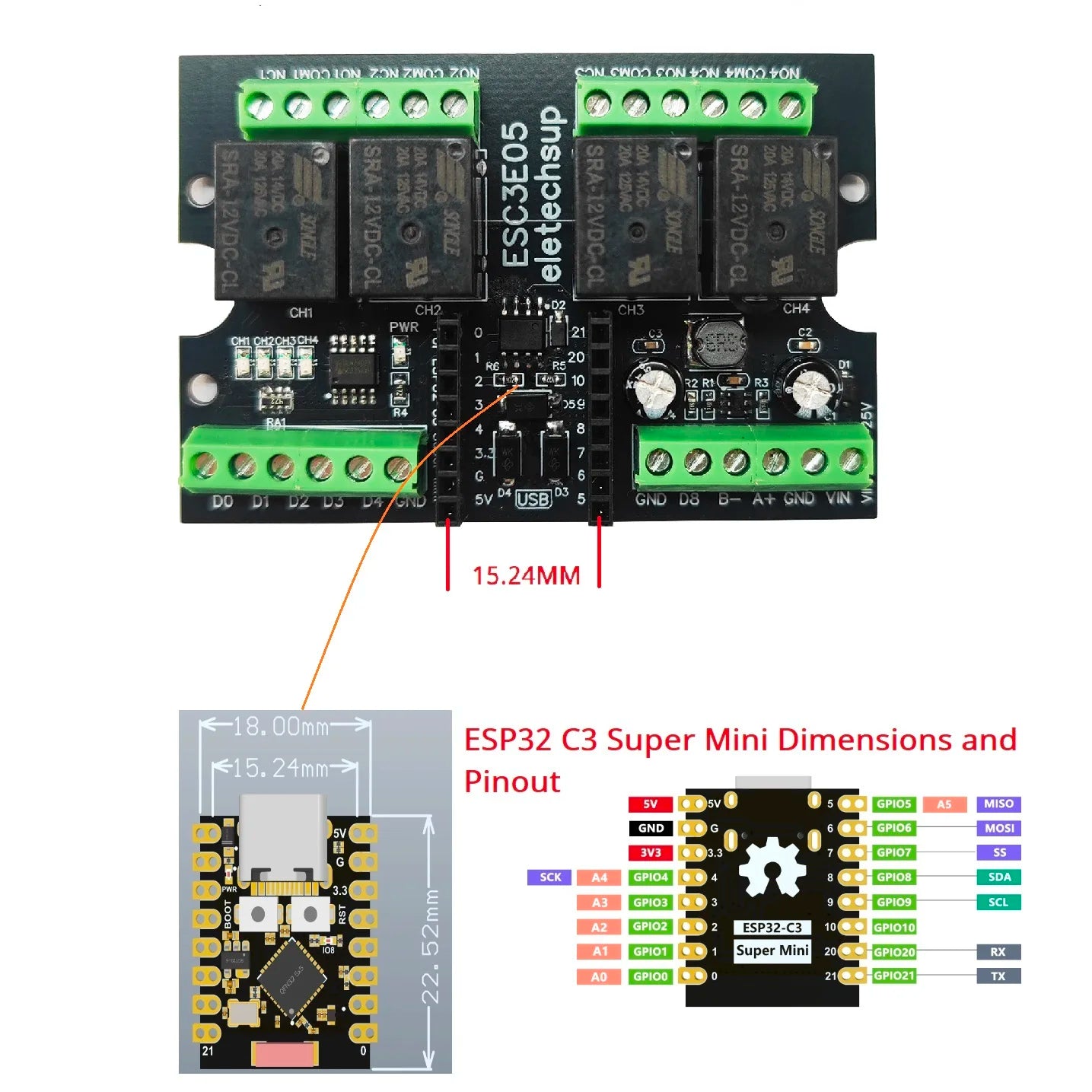 ESC3E05 RISC-V SOC Wi-Fi BLE Development Board ESP32 C3 Super Mini RS485 Relay Expansion Module for Arduino Smart Home IOT Simple PLC