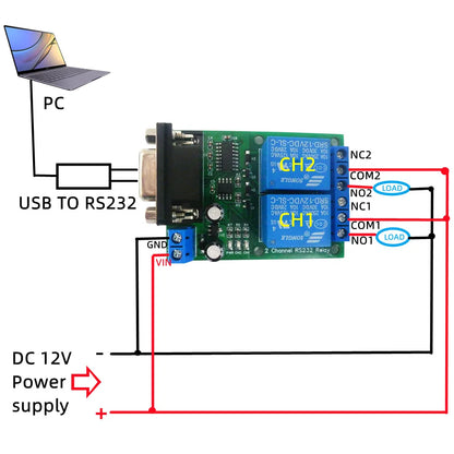 N228D02 DC 12V 24V 2CH DB9 UART Relay Module RS232 Serial Port Switch Board For PC PLC Motor LED PTZ