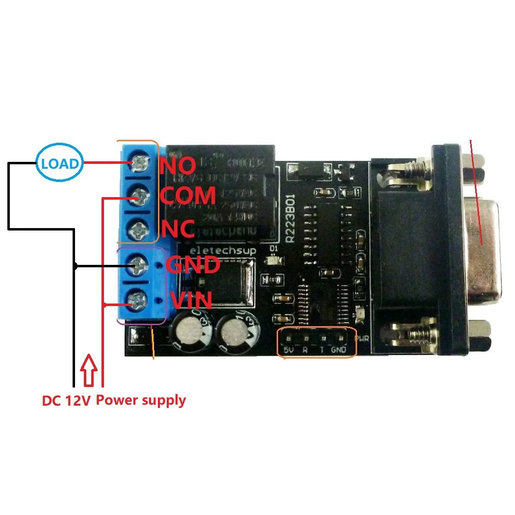 R223B01 1Ch DC12V PC COM DB9 RS232 Serial Port Delay Relay Module for LED Motor PLC