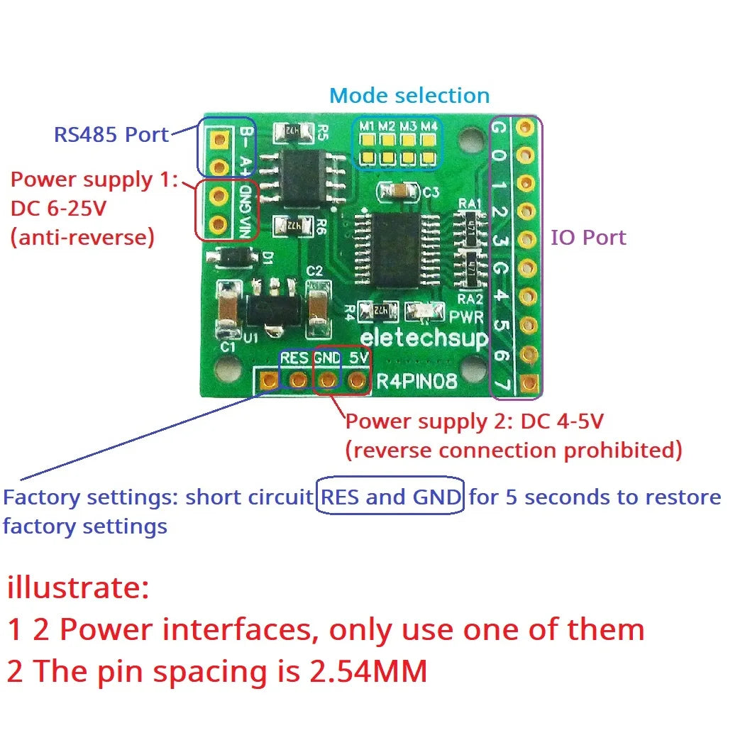 R4PIN08 DC 5V 12V 24V 8CH RS485 2.54mm Pin Core Board Modbus Rtu Input and Output Control PLC HMI Remote IO Expanding Board R4PIN08