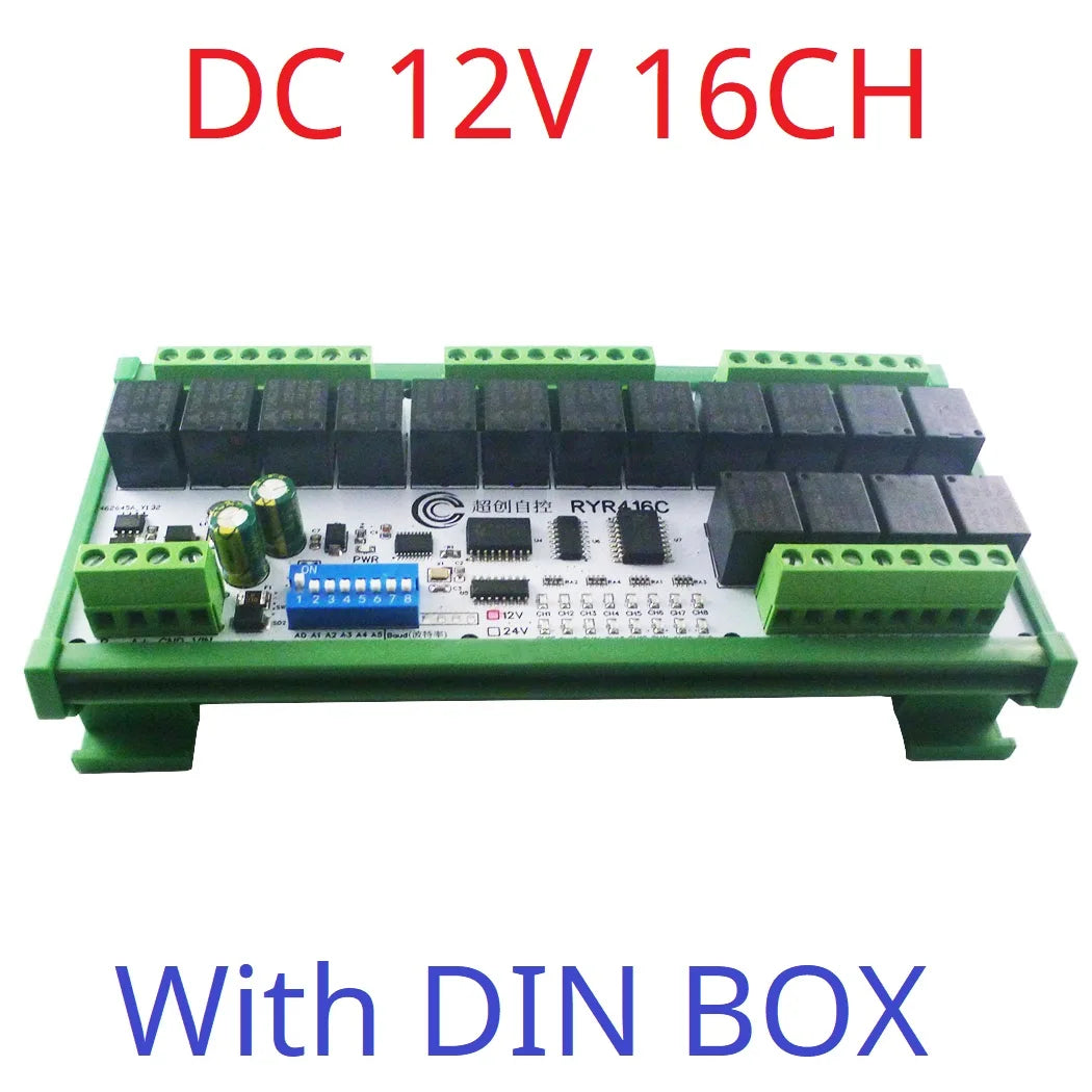 RYR416C 16CH DC 12V 24V Hardware Setup Parameters Modbus Rtu Multifunction RS485 Relay Module PLC HMI IO Expansion Board