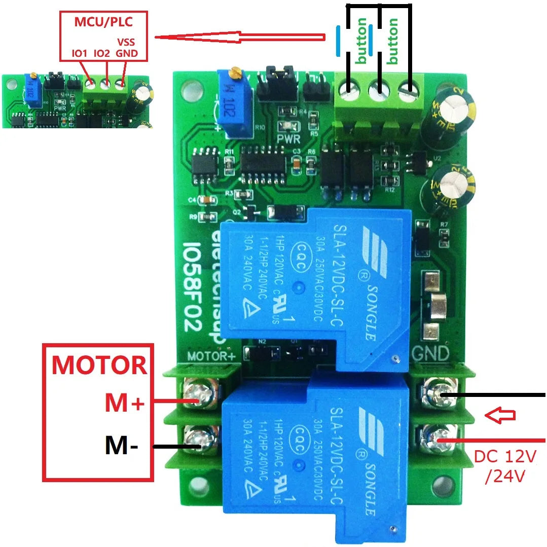 IO57E02 IO58F02 DC 12V 24V Brushed Motor Forward Reverse Controller Overload Overcurrent Short Circuit Overheat Protector Module