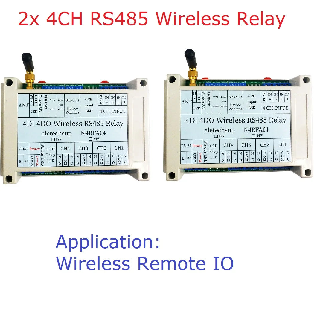 N4RFA04 RT5BF01 DC 12V 24V 433M Wireless RS485 IO Point-to-Point Master-Slave RF Transceiver Relay Swicth Board for Water Pump LED PTZ PLC