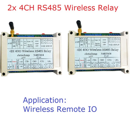 N4RFA04 RT5BF01 DC 12V 24V 433M Wireless RS485 IO Point-to-Point Master-Slave RF Transceiver Relay Swicth Board for Water Pump LED PTZ PLC