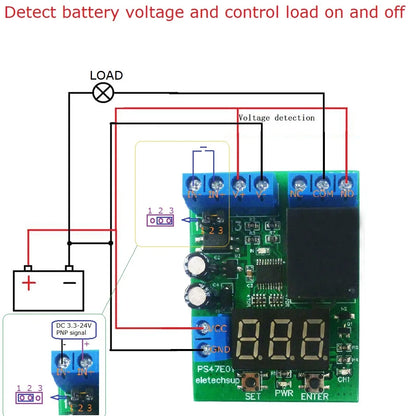 PS47E01 Switch Control Board for DC 12V 24V LED Digital Relay Module, Voltage Detection Charging Discharge Monitor Test