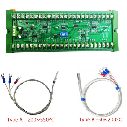 PTA8E16 16CH DC 12V 24V Temperature Analog PT100 Resistance RS485 Collector Modbus RTU -40-500 High Temperature Acquisition Board