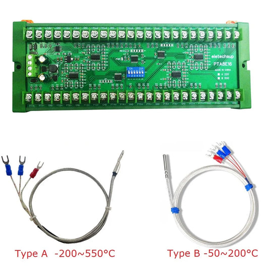 PTA8E16 16CH DC 12V 24V Temperature Analog PT100 Resistance RS485 Collector Modbus RTU -40-500 High Temperature Acquisition Board
