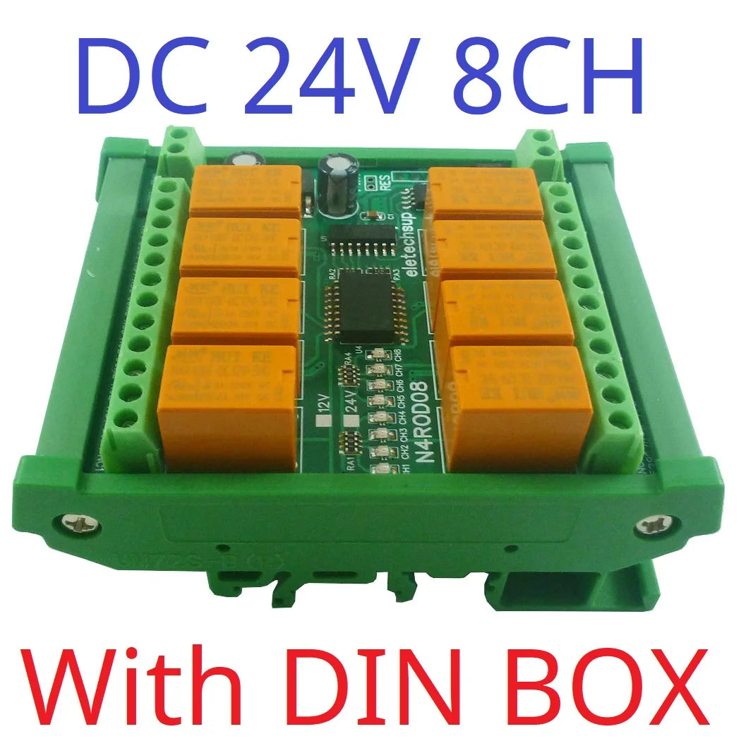 N4ROD08 DC 12V-24V 8 Channels Micro Size & Low Power Consumption RS485 RS422 Relay Board DIN C35 Rail Mount Box for PLC HMI