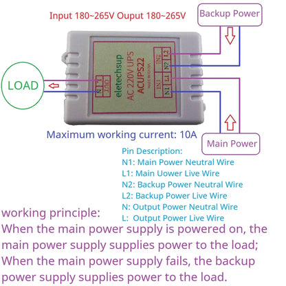 ACUPS22 ACUPA30 10A 220V UPS Module 50 60HZ Automatic Power Transfer Switch for Household Appliances Refrigerator Fish Tank Air Conditioner