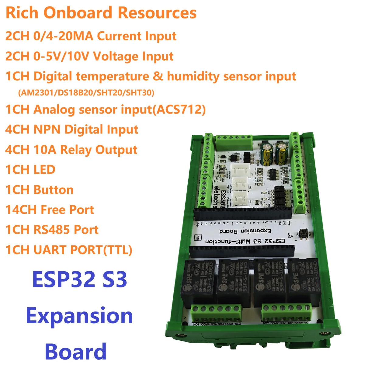 ESS3B18 ESP32 S3 Expansion Board for Current Voltage Relay Temperature Humidity AM2301 DS18B20 SHT20 SHT30 ACS712 WIFI MQTT IOT BLE