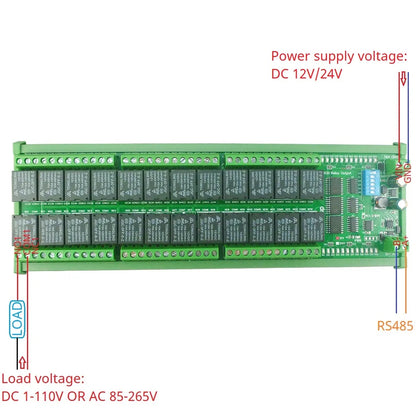 N4DOJ24 24CH RS485 ON/OFF Momentary Delay Latch 12V 24V Relay Module Uart Modbus PLC IO Board N4DOJ24 for Motor LED Smart Home Diy
