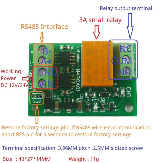 N4ROA01 3A Micro Power Consumption Small RS485 Relay Module Modbus Rtu N4ROA01