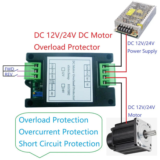 IO57E02 IO58F02 DC 12V 24V Brushed Motor Forward Reverse Controller Overload Overcurrent Short Circuit Overheat Protector Module