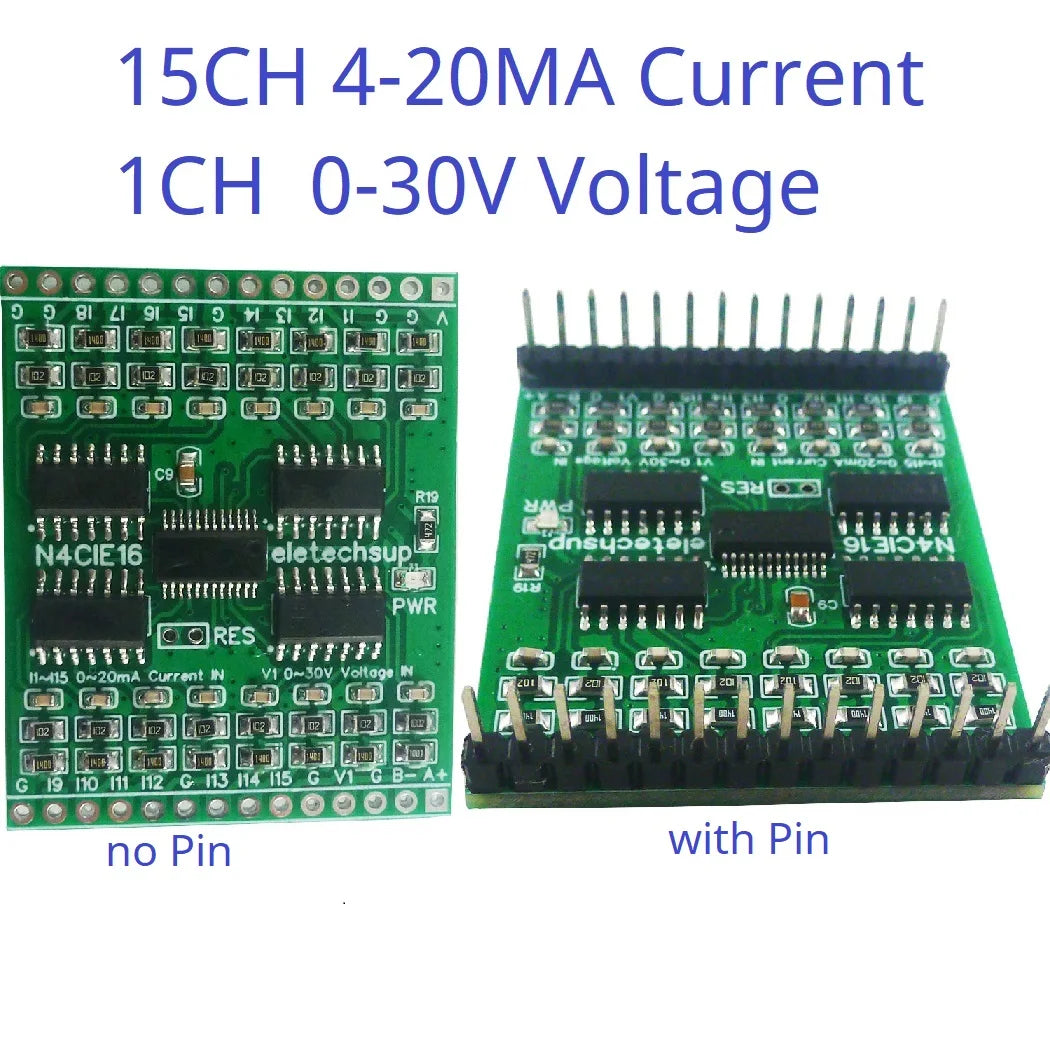 N4VIH16 16AI 0-5V 0-10V 4-20MA 0-20MA Current/Voltage Analog Acquisition RS485 Modbus RTU ADC Module DC 5V 12V 24V mini PinBoard