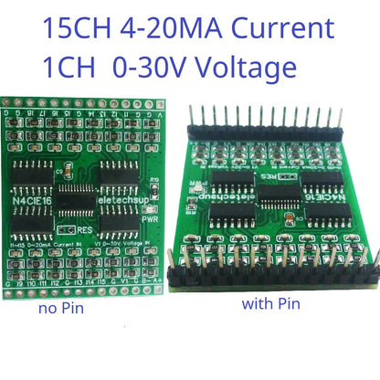 N4VIH16 16AI 0-5V 0-10V 4-20MA 0-20MA Current/Voltage Analog Acquisition RS485 Modbus RTU ADC Module DC 5V 12V 24V mini PinBoard