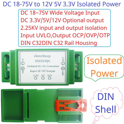 DDIS24QC 15W DC 24V 36V 48V to 12V 5V 3.3V DIN Rail Isolated Power Supply Module DC-DC Buck Converter for PLC RS485 IO Relay LED