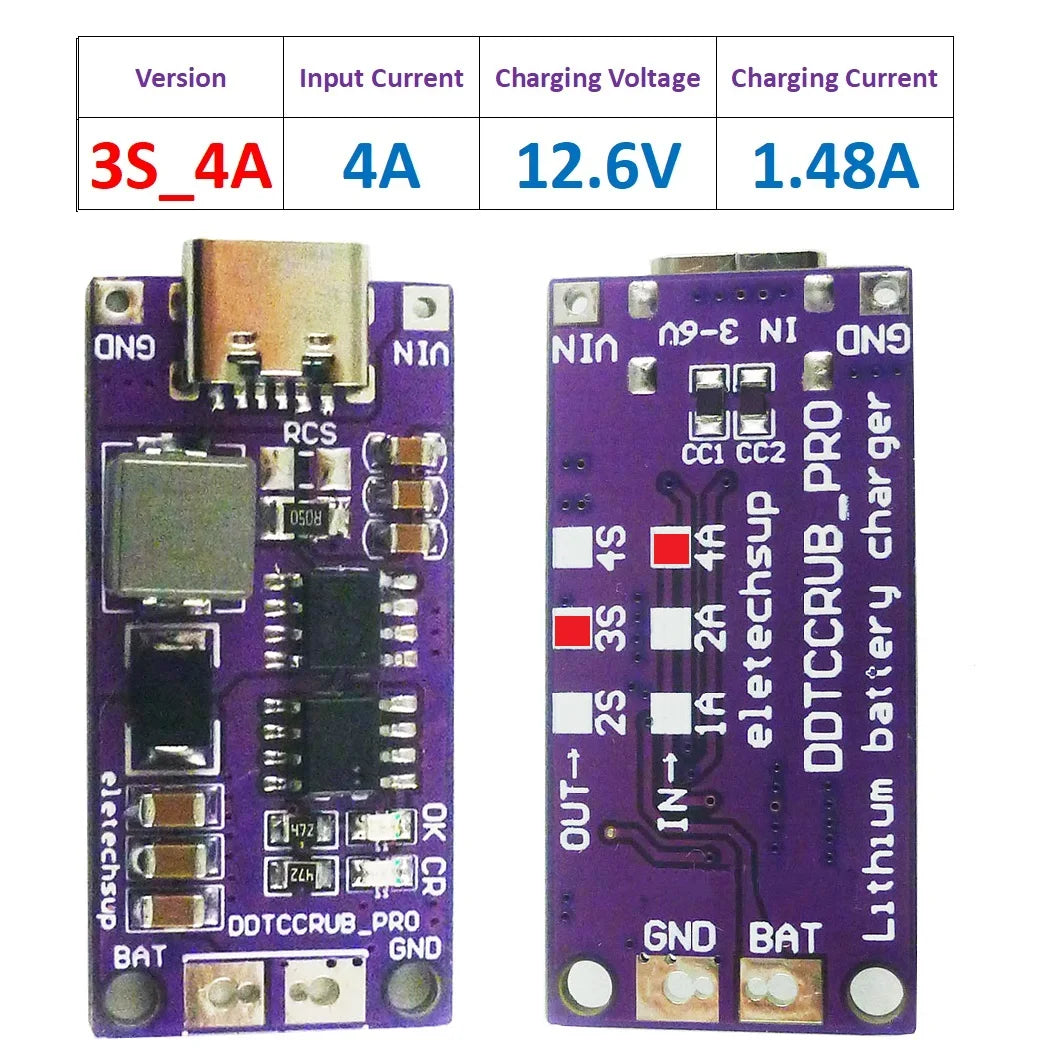DDTCCRUB 1-4Cell Type-C to 4.2V 8.4V 12.6V 16.8V LiPo Li-Ion Battery Pack Portable Charger Diy Outdoor Emergency Power Supply Solar Panel