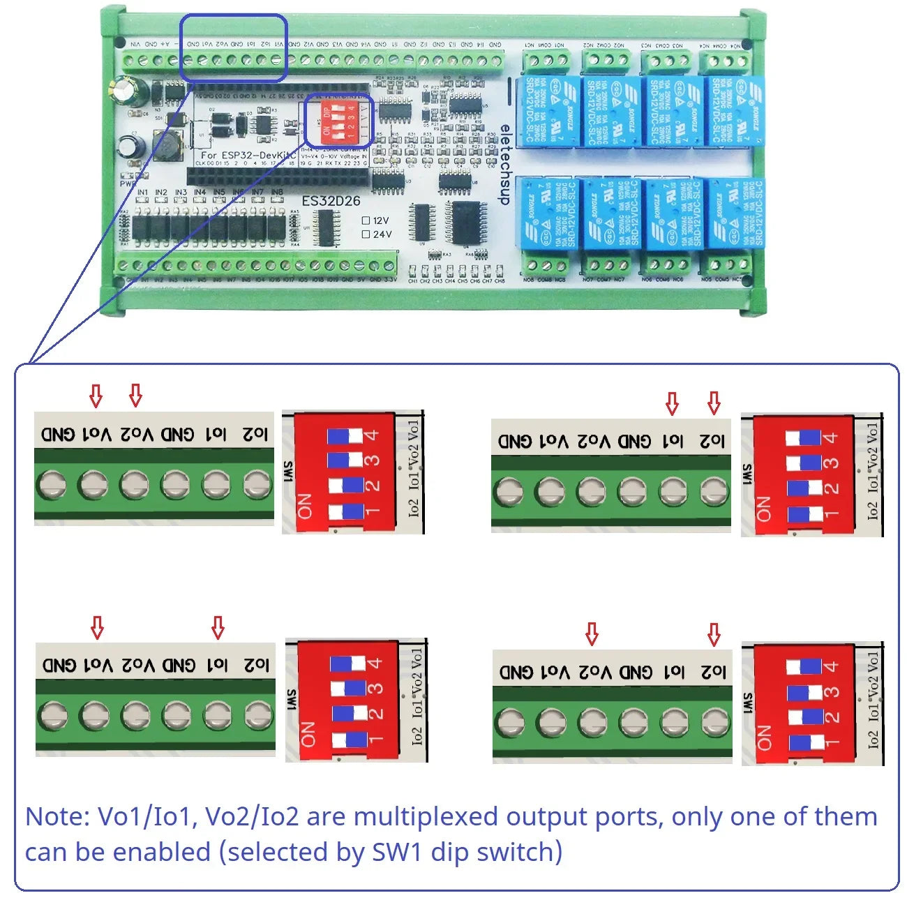 ES32D26 2AO-8AI-8DI-8DO ESP32 Wifi Network Relay Board 4-20MA 0-10V Digital Analog Input Output Module for Smart Switch IOT Simple PLC