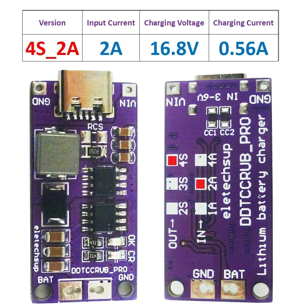 DDTCCRUB 1-4Cell Type-C to 4.2V 8.4V 12.6V 16.8V LiPo Li-Ion Battery Pack Portable Charger Diy Outdoor Emergency Power Supply Solar Panel