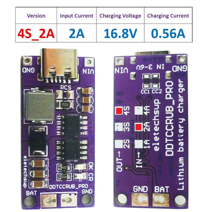 DDTCCRUB 1-4Cell Type-C to 4.2V 8.4V 12.6V 16.8V LiPo Li-Ion Battery Pack Portable Charger Diy Outdoor Emergency Power Supply Solar Panel