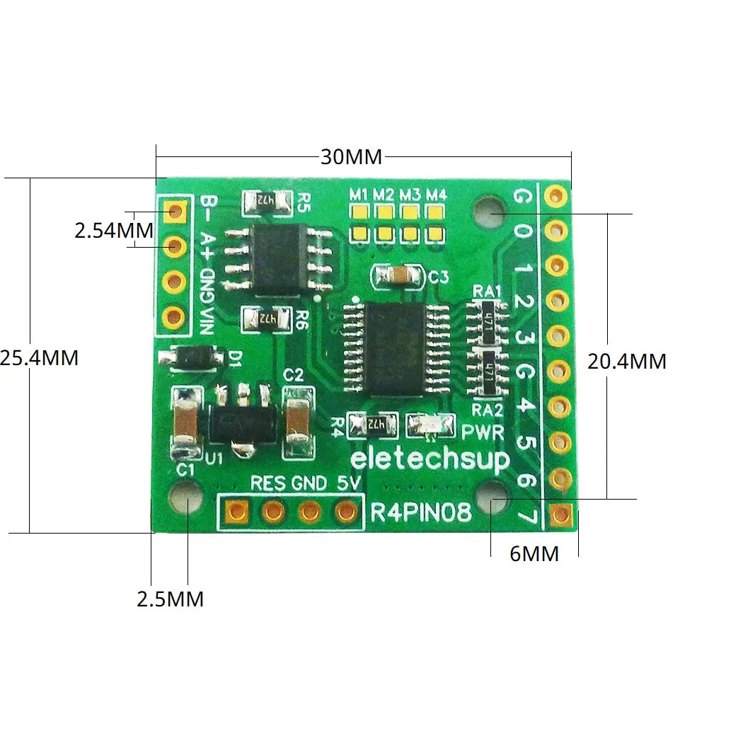 R4PIN08 DC 5V 12V 24V 8CH RS485 2.54mm Pin Core Board Modbus Rtu Input and Output Control PLC HMI Remote IO Expanding Board R4PIN08